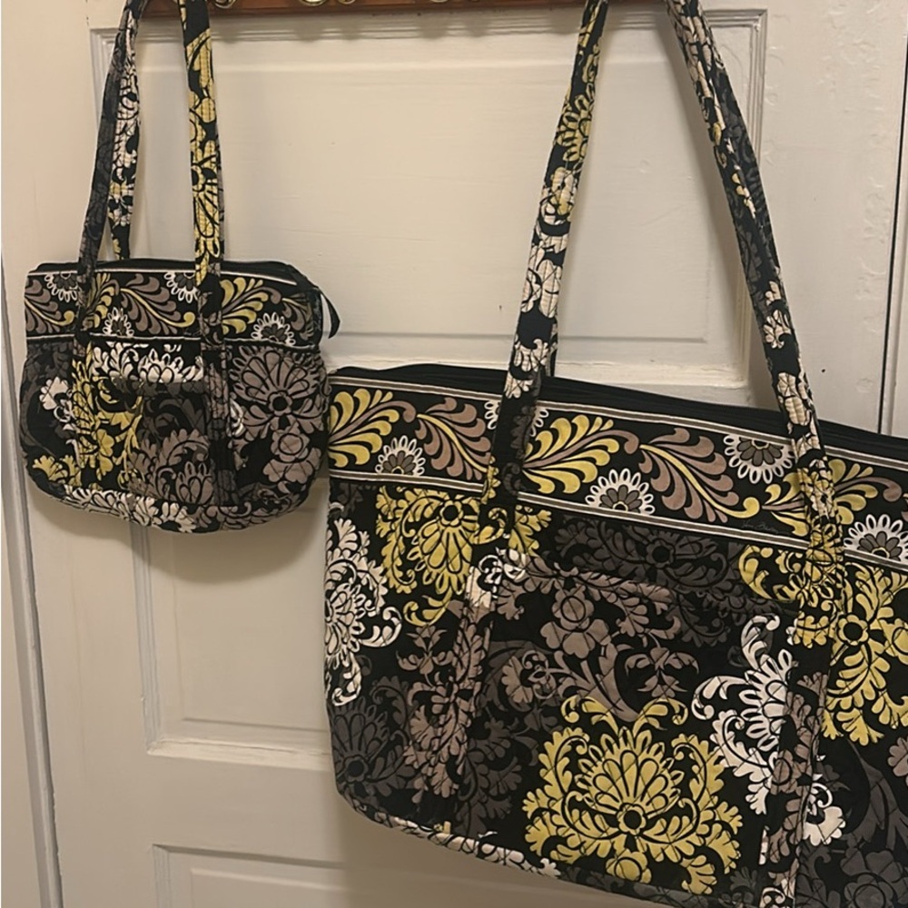 Vera Bradley Black and Yellow Floral Tote Set